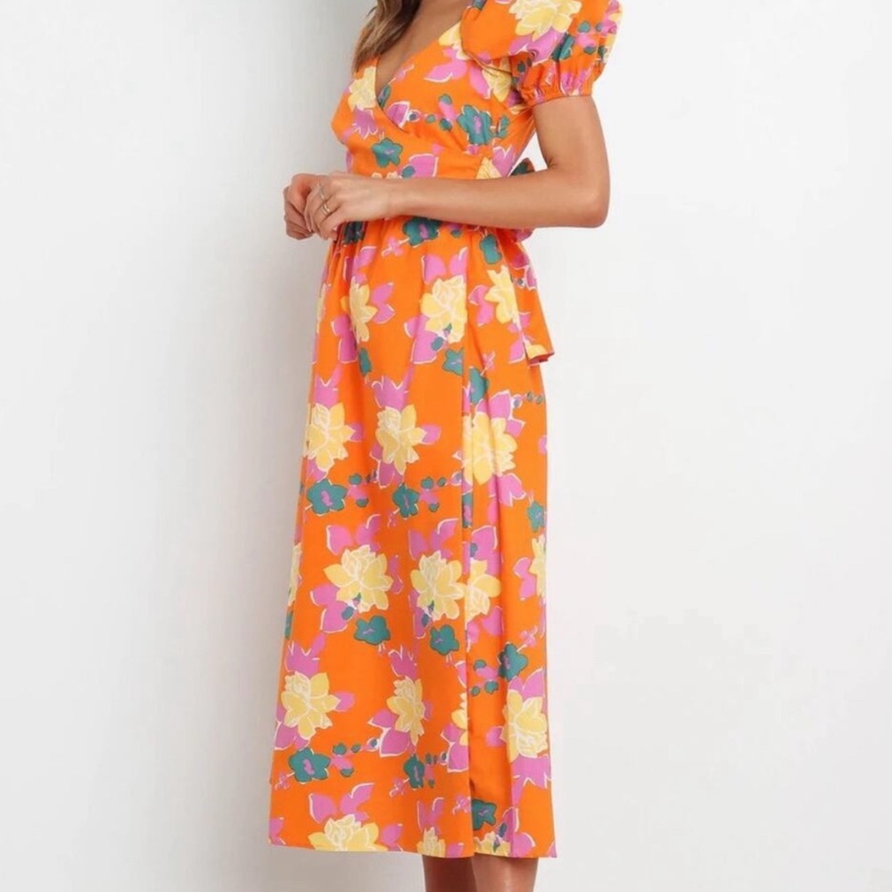 Lena Orange Floral Backless Dress